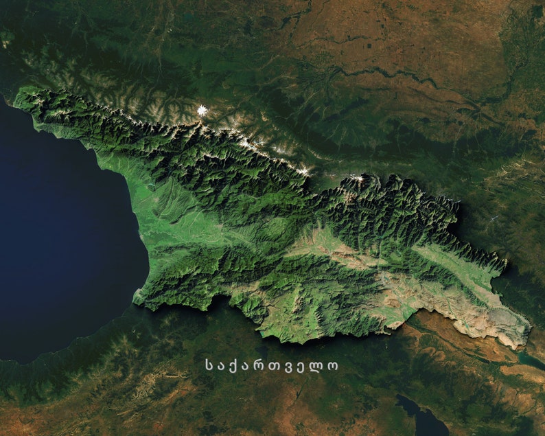 Georgia Imágenes satelitales de alta resolución Póster de mapa imprimible imagen 2