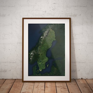 Suède — Affiche de carte d'imagerie satellite