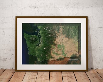 Washington — Imágenes satelitales de alta resolución • Póster con mapa imprimible de EE. UU.