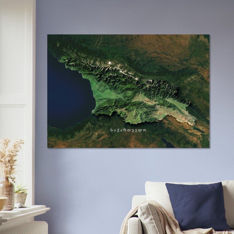 Georgia Imágenes satelitales de alta resolución Póster de mapa imprimible 70x100 cm / 28x40″