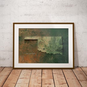 Oklahoma — Carte des États-Unis avec imagerie satellitaire Poster