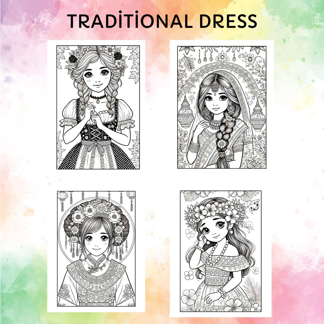 10 Girls in Traditional Dress Coloring Pages,adult Coloring Pages. 10 ...