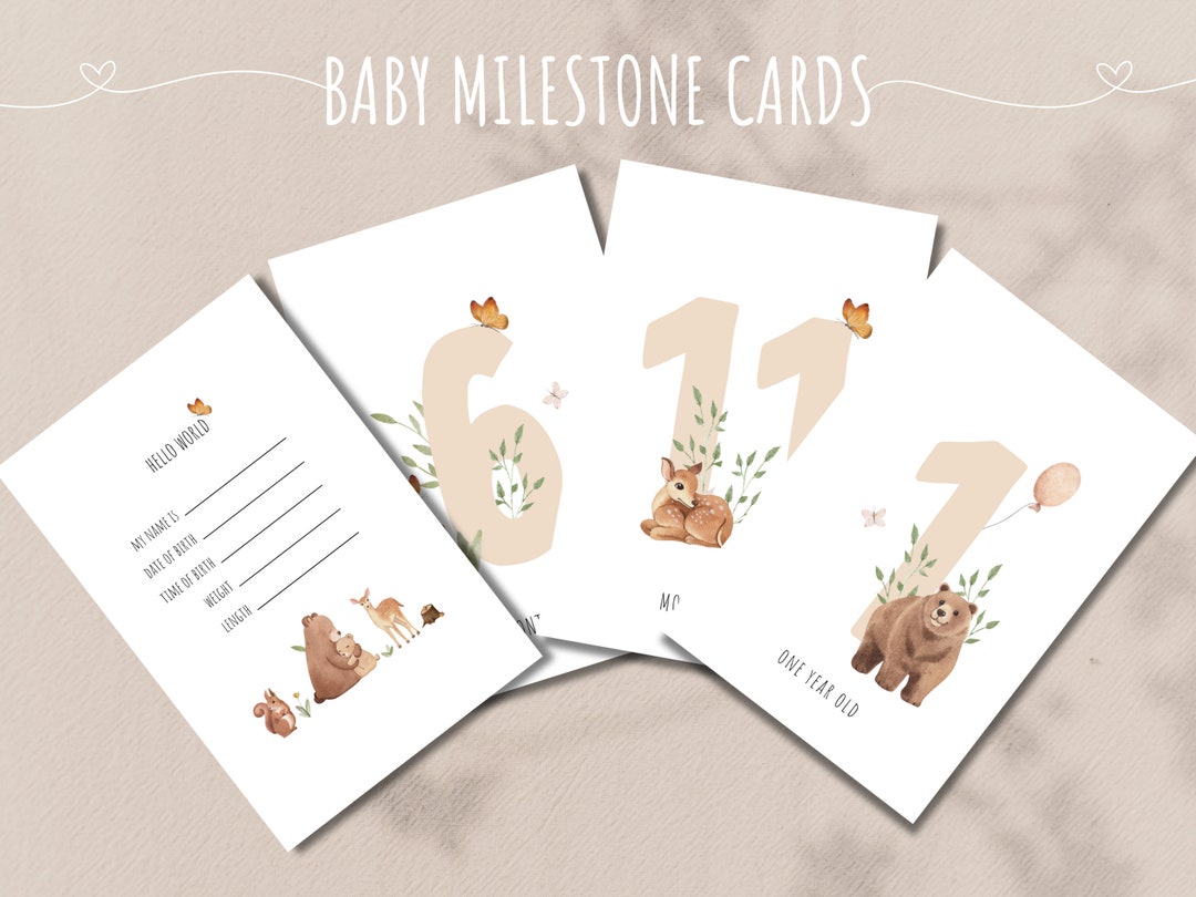 Printable Milestone Baby Cards Forest Animal Digital Download Newborn ...