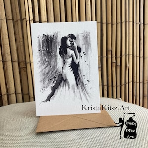 Romantisch liefdes koppel, dubbele kaart met envelop, print van aquarel schildering door Krista Kitsz Art