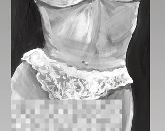Origineel schilderij “Vrouw in Lingerie”  vrouw sexy kant artistiek shades of grays Krista Kitsz Acryl op Stretched Canvas klein kunstwerk