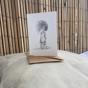 Rise, dubbele kaart met envelop, of print, van grafiet potlood tekening door Krista Kitsz Art