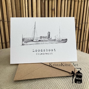 Carte postale de bateau-pilote Sliedrecht, carte postale double avec enveloppe, impression de dessin au crayon graphite