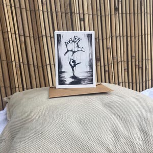 Ballet danseres marionet , dubbele kaart met envelop, print van waterverf schilderwerk door Krista Kitsz Art