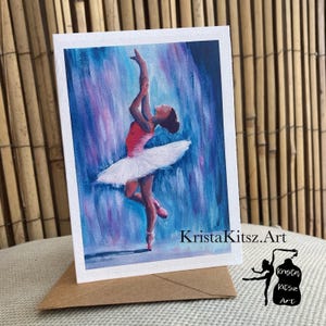 Ballet danseres schilderij ansichtkaart of print in kleur roze blauw wit van origineel acryl schilderij
