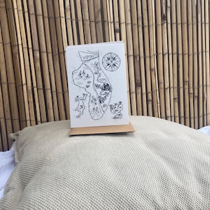 Schatkaart ballerina eiland, dubbele kaart met envelop, of print van grafiet potlood tekening inkt pen illustratie postkaart print
