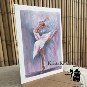 Ballerina schilderij Print of ansichtkaart gevouwen en plat | kleur handgeschilderd Ballet Danseres kleine kunst