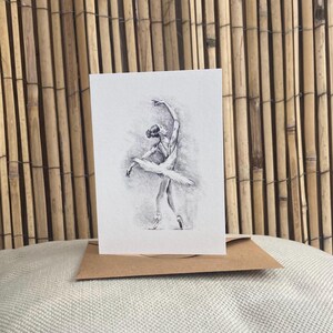 Danseuse de ballet, carte postale double avec enveloppe ou impression d'un dessin au crayon graphite de Krista Kitsz Art