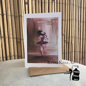 Ballerina in abito rosso, cartolina con busta o stampa | dipinto oro marrone rosso danza decorazione murale per ballerina domestica