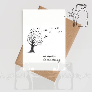 Carte de condoléances arbre et oiseaux, avec nos sincères condoléances. Impression aquarelle peinte à la main pliée avec enveloppe
