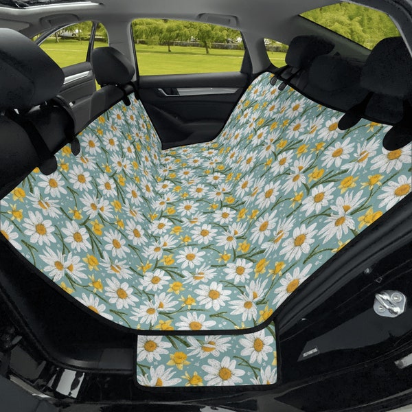 Green Floral Daisy Dog Seat Cover, Cute Pattern Pet Car Seat Cover, Floral Back Seat Cover, Pet Seat Cover for Car, Seat Protector