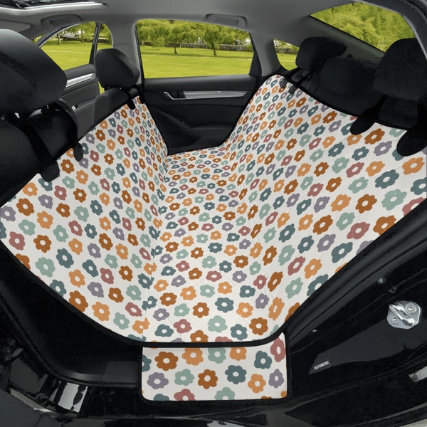 Cute Flower Daisy Dog Seat Cover, Pet Car Seat Cover, White Back Seat Cover, Pet Seat Cover for Car, Seat Protector