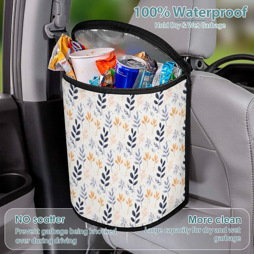 Boho Floral Car Garbage Bag, Wipeable Car Trash Bags, Car Litter Bag