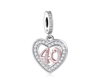 40th Birthday Charm Bracelet Pandora  40 40th Birthday Anniversary Dangle Heart Charm Genuine Sterling Silver 925 Bead Wife Sister Daughter