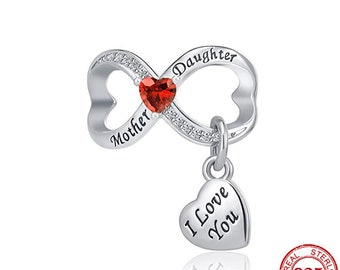 Daughter Mother Eternity Love You Heart Charm Pandora Bracelet Compatible Charm Mum Wife Sister Gift For Her Charm Sterling Silver 925
