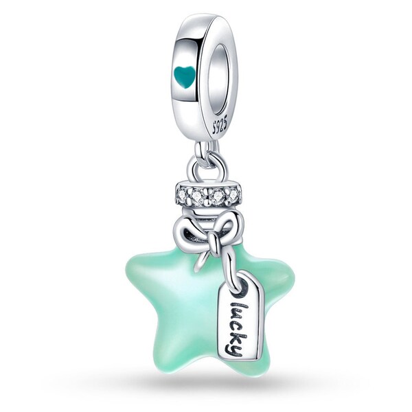 Lucky Star Glow In The Dark Love Heart  Charm Bracelet Compatible Pandora Fit Charm Sterling Silver 925 Dangle Bead Mom Mum Sister Daughter