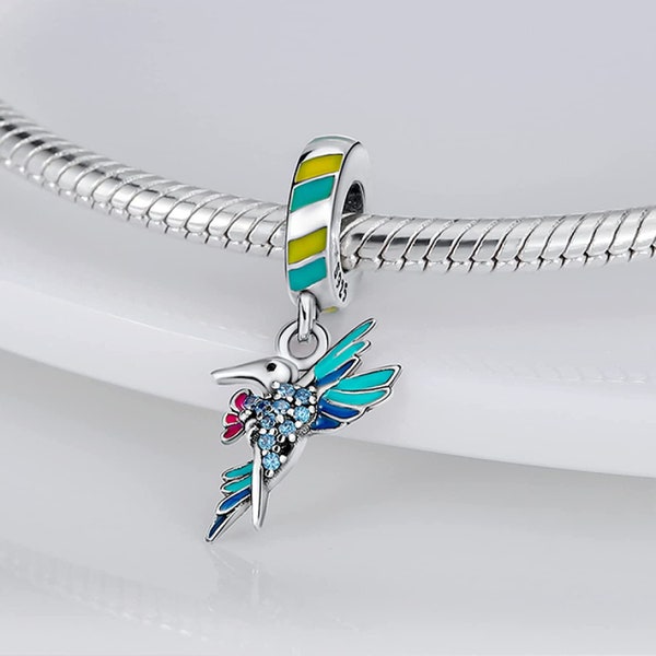 Hummingbird Charm Enamel Rainbow Bird Pandora Charm Bracelet Compatible Fit Sterling Silver 925 Dangle Bead Mom Mum Sister Wife Daughter