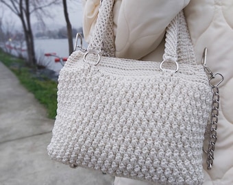 Weiße Geldbörse für Frauen, gehäkelte kleine Handtasche, handgefertigte Umhängetasche, Top-Griff-Sommertasche, Armband, edle Geldbörse