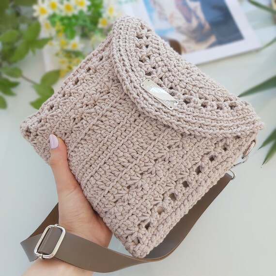 Coffee Color Crochet Bag for Women, Shoulder Envelope Purse