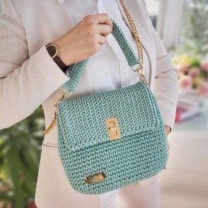 bag for events handmade bag crochet top handle purse spring purse ladies purse quilted bag saddle bag Medium shoulder bag woven bag purse teal blue bag women handbag knitted bag gift bag for women