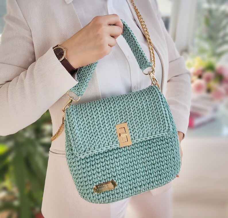 bag for events handmade bag crochet top handle purse spring purse ladies purse quilted bag saddle bag Medium shoulder bag woven bag purse teal blue bag women handbag knitted bag gift bag for women