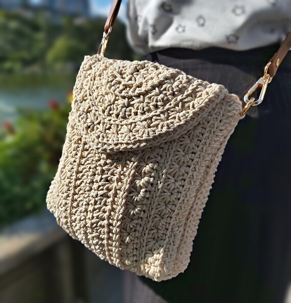 Beige Bag for Girls Hippie Shoulder Bag Knitted Crossbody Bag Handmade Saddle Purse Crochet Boho Bag Women s Purse Side Bag Sling Bag Etsy