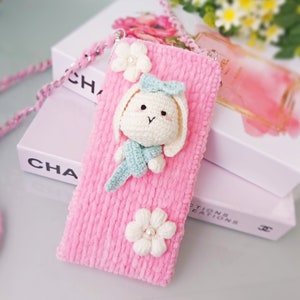 Bolsa de celular rosa, bolsa de coelho para meninas para celular, bolsa de telefone fofa, bolsa de celular de desenho animado, bolsa de celular crossbody, bolsa de animal Kawaii