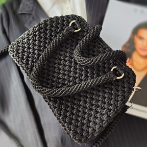 Bolso de ganchillo negro para mujer, bolso de mano de punto, bolso de cartera tejido a mano, bolso de mano Capri, bolso hippie bohemio.