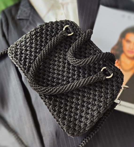 The Sak Black Multicolor Crochet Stripe Shoulder Bag Purse (5x9x4