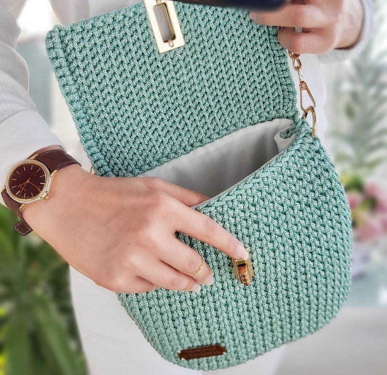 bag for events handmade bag crochet top handle purse spring purse ladies purse quilted bag saddle bag Medium shoulder bag woven bag purse teal blue bag women handbag knitted bag gift bag for women