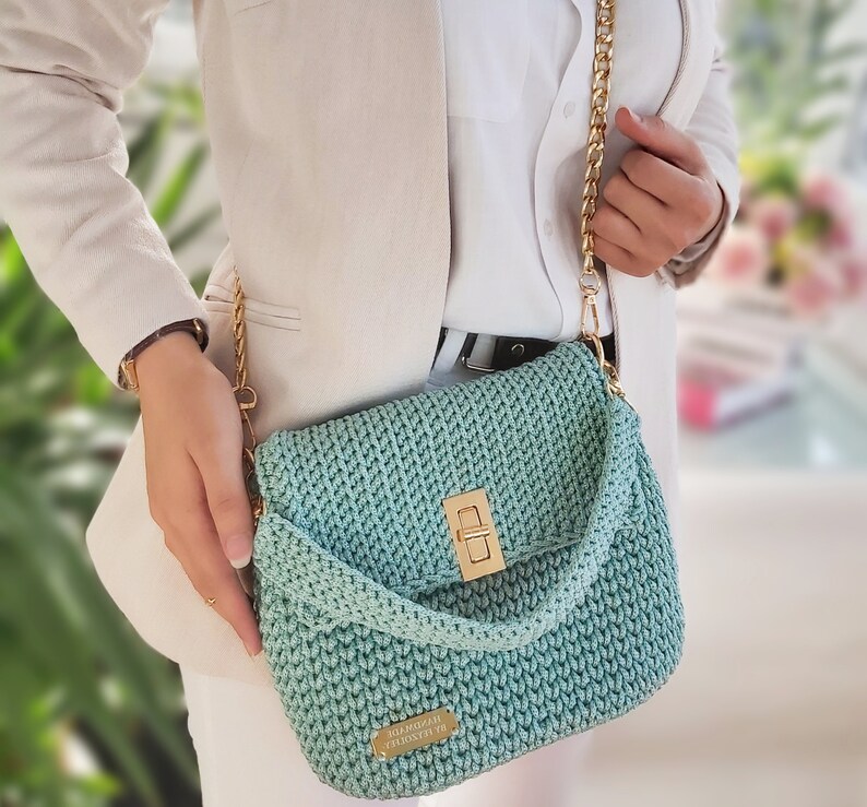 bag for events handmade bag crochet top handle purse spring purse ladies purse quilted bag saddle bag Medium shoulder bag woven bag purse teal blue bag women handbag knitted bag gift bag for women