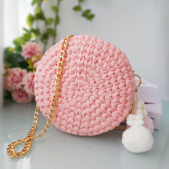 Small half moonSmall half moon crescent purse, pure silk, hot pink & t –  Vliving