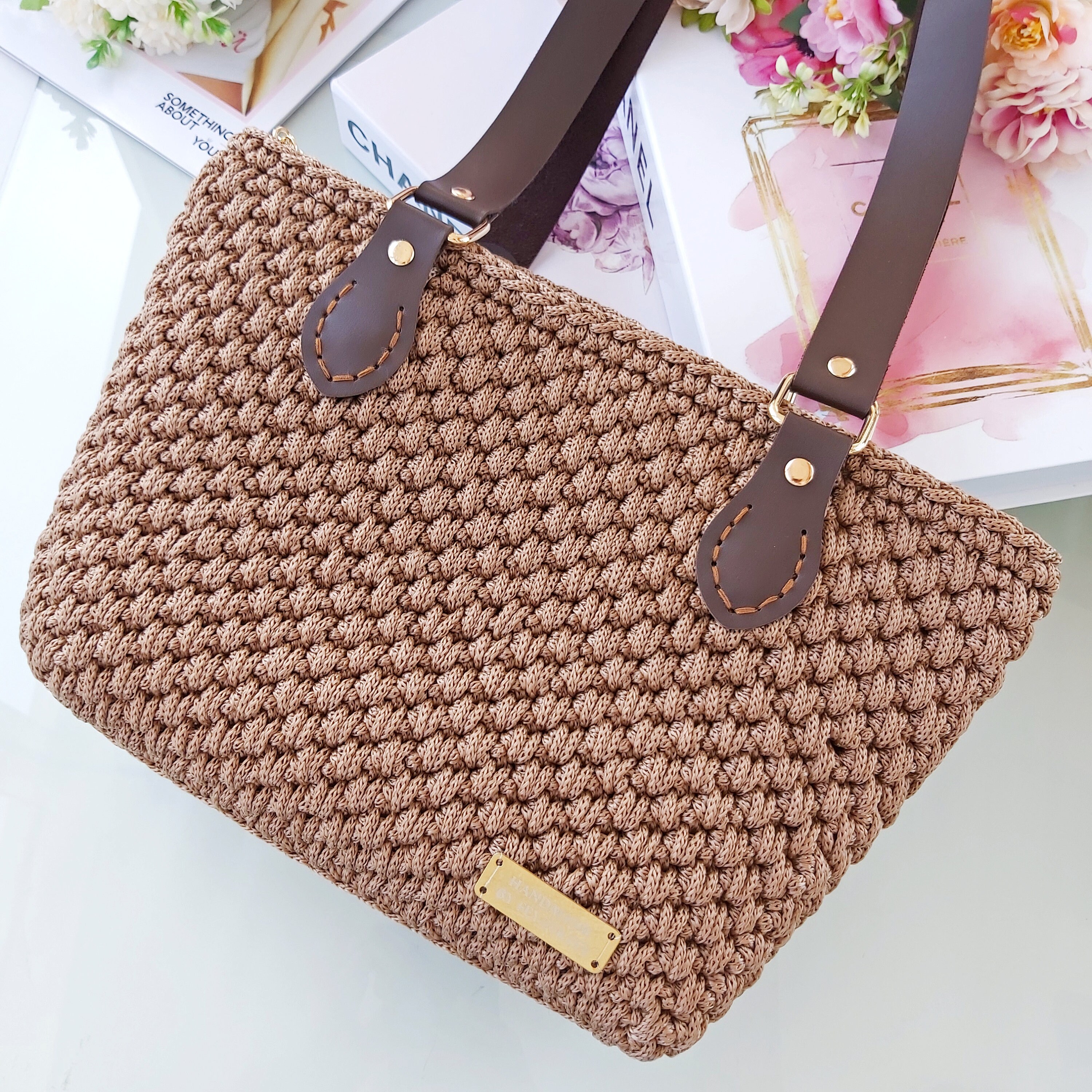 ●augustone8● [HANDMADE] WOOLLY BAG_brown Handmade Brown Bag for Women, Crochet Tote Bag for Ladies