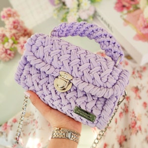 Bolso de ganchillo púrpura para mujer, bolso de hombro tipo sobre, bolso de hilo de punto para damas, bolso bandolera crossbody