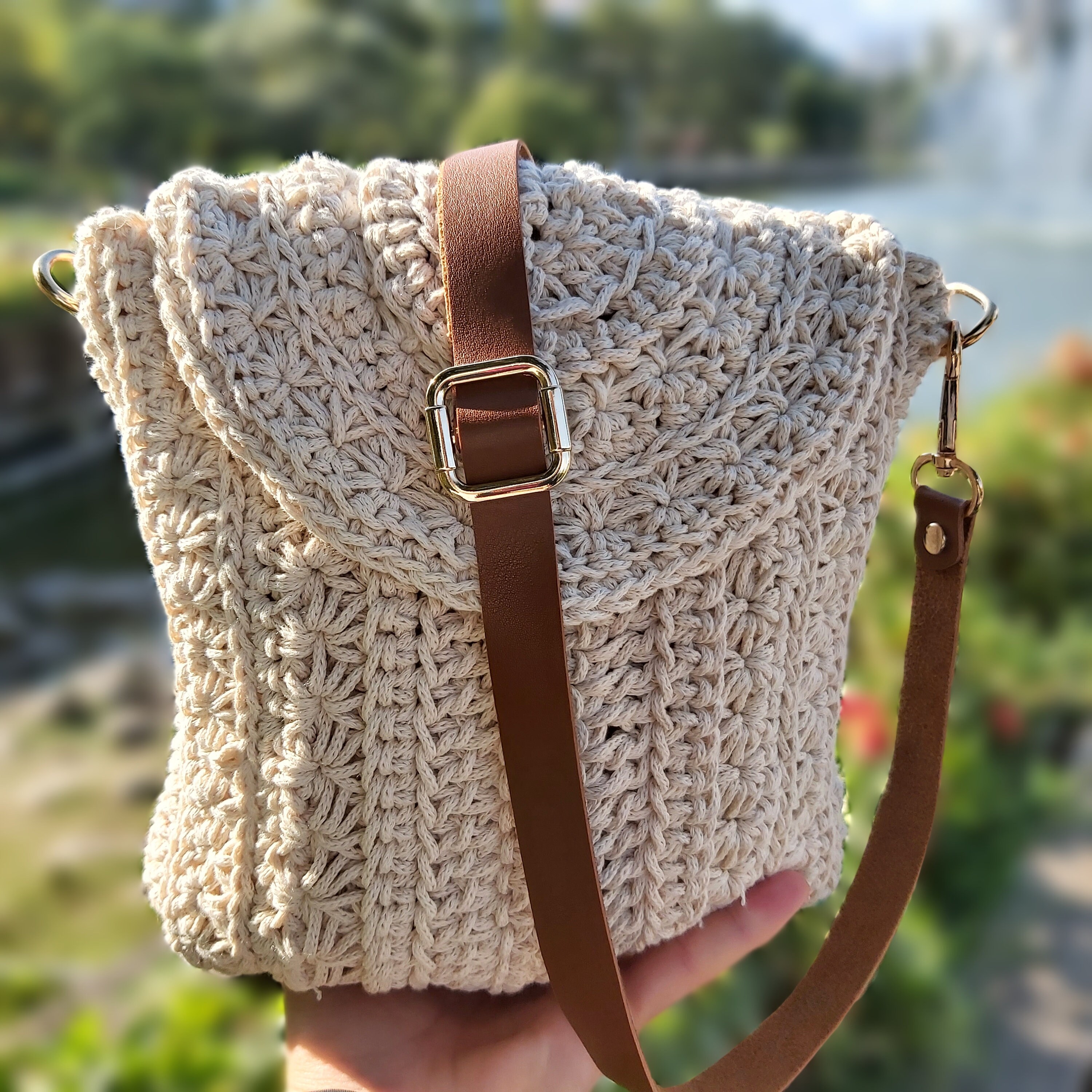 Beige Bag for Girls, Hippie Shoulder Bag, Knitted Crossbody