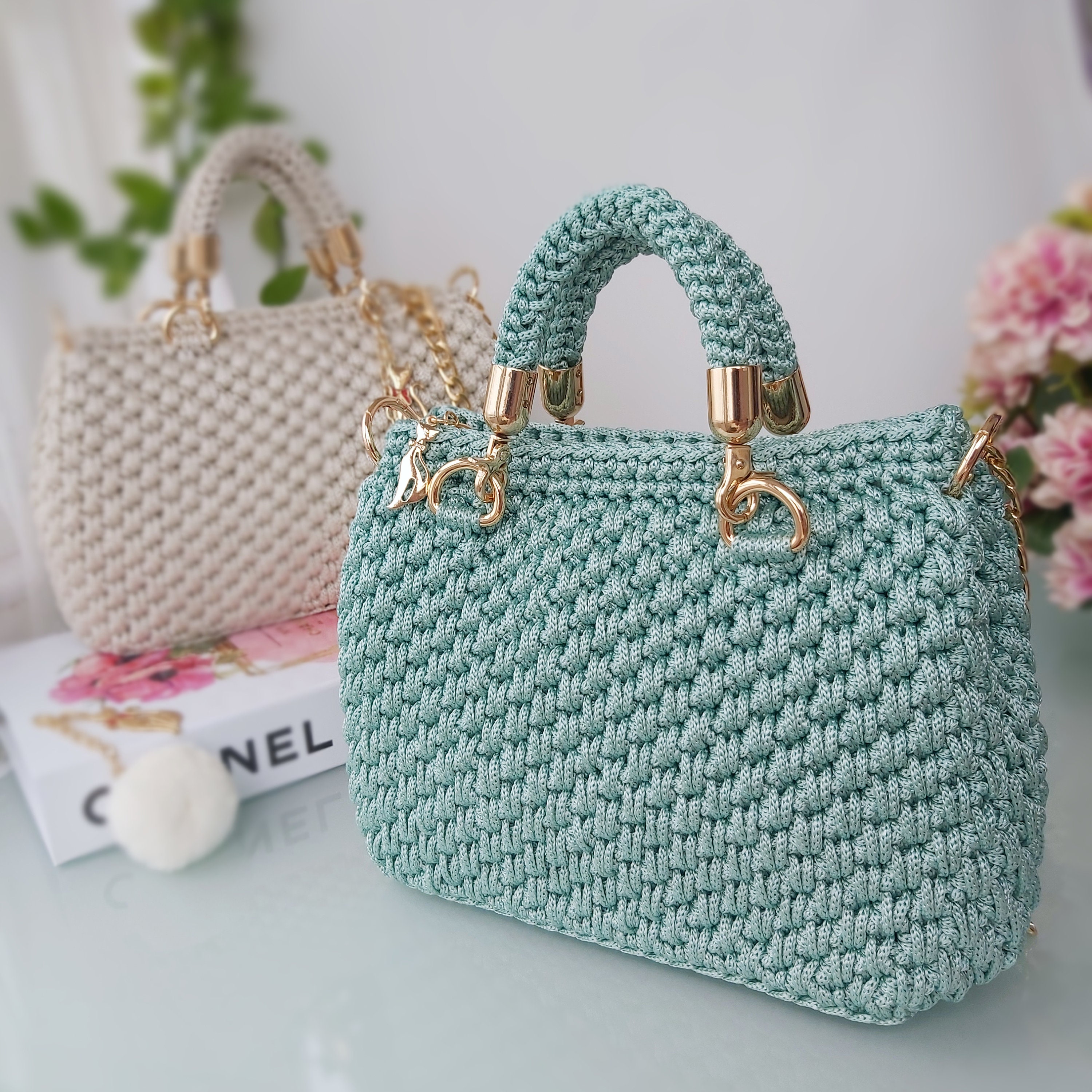  Handmade Crochet Bags and Totes for Women, Handwoven Cute  Aesthetic Knit Tote Bag, Shoulder Handbag, Accessory Women Gift Bag, Made  of Cotton (mint-cream) : Handmade Products