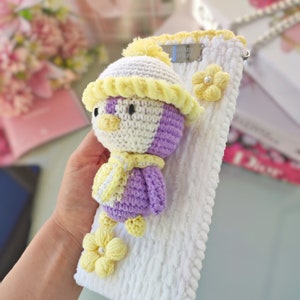 Süße Weihnachts-Handytasche, Pinguin-Handytasche, iPhone-Geldbörse aus Samt zum Umhängen, weiße gehäkelte Tasche, gestrickte Handytasche