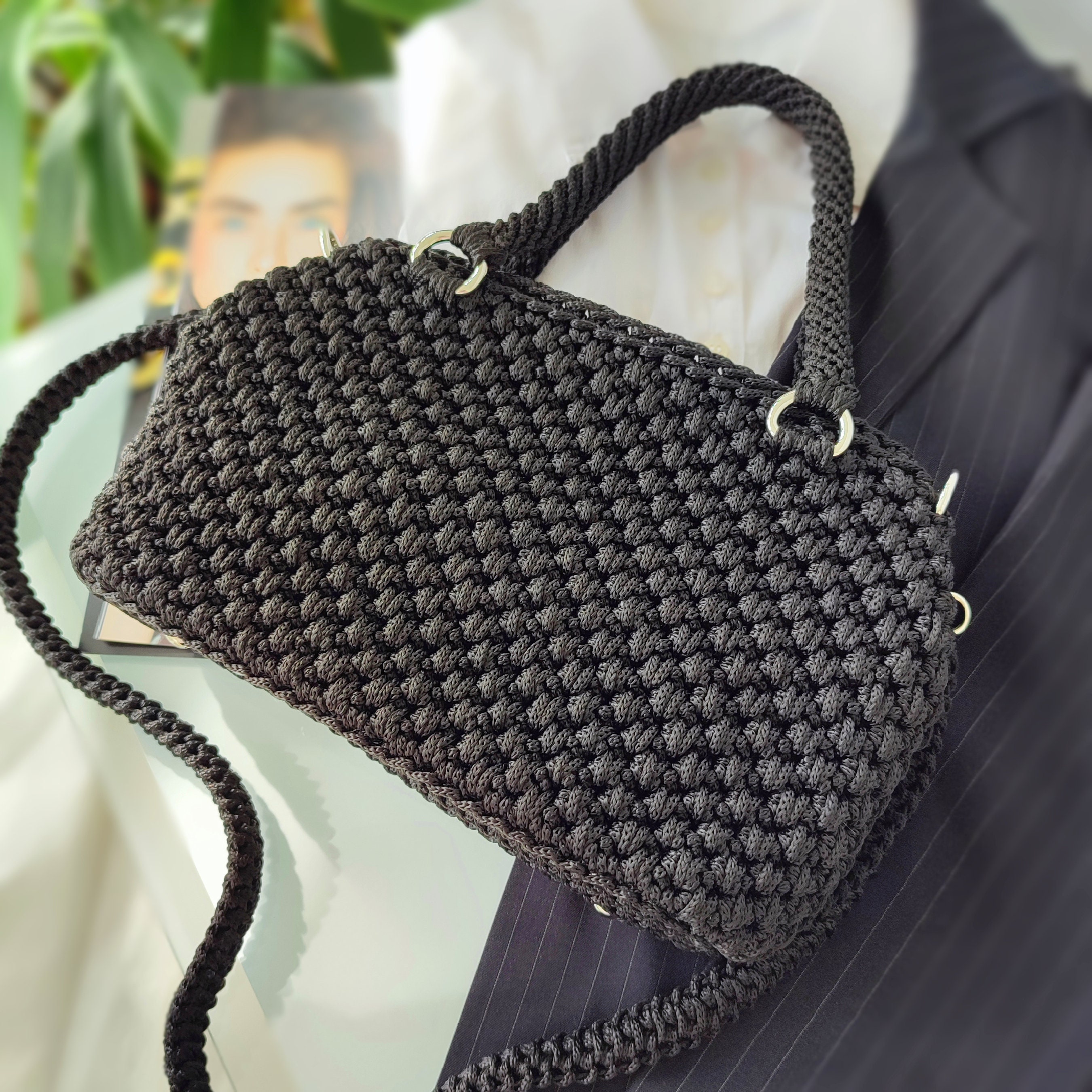 Elegant Black Knit Women\'s Bag Stylish Large Knitted Tote Bag for Women in Chic Designs  main image 4