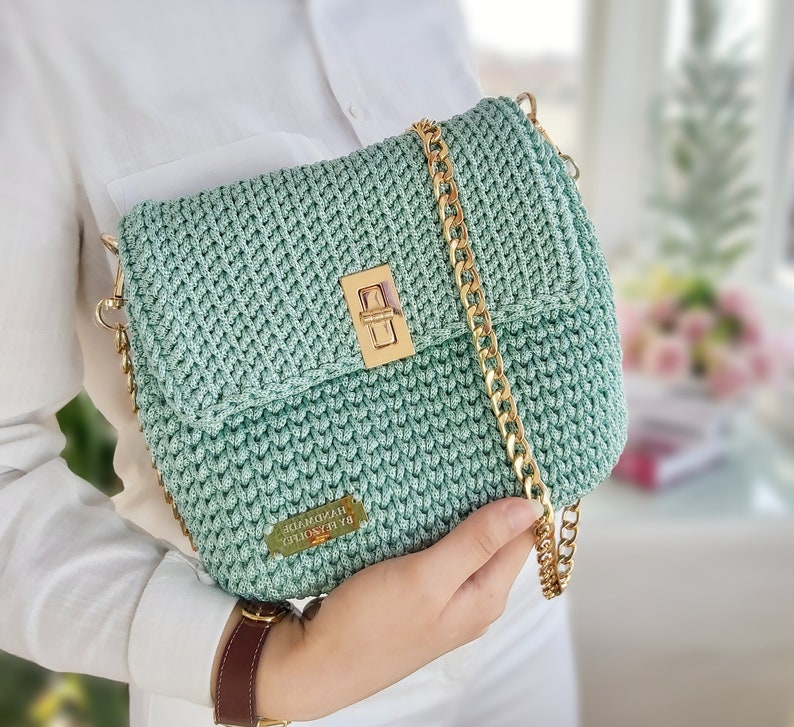 bag for events handmade bag crochet top handle purse spring purse ladies purse quilted bag saddle bag Medium shoulder bag woven bag purse teal blue bag women handbag knitted bag gift bag for women