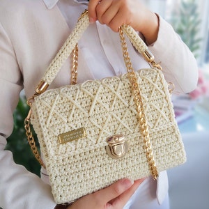 Bolso de mujer crema,, bolso de lujo acolchado, bolso de ganchillo sobre el hombro, bolso cruzado único, bolso de sillín de punto para niñas