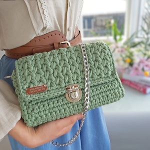 Sac au crochet vert clair pour femme, sac à bandoulière enveloppe, sac à main en fil tricoté pour l'été, sac de mode pour filles
