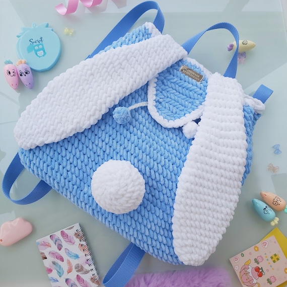 backpack with laptop sleeve cute Cute Laptop Backpack, Crochet MacBook Bag, Blue Drawstring Bunny Bag,  Handmade Backpack Purse for Girls, Cool Backpack, iPad Backpack Bag