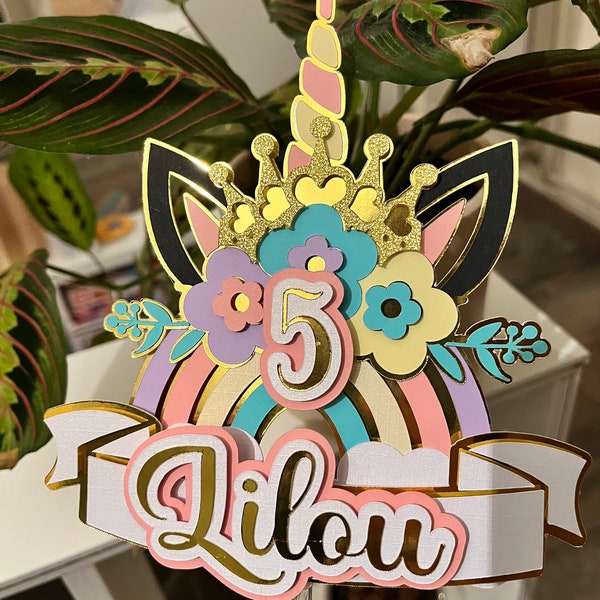 Cake topper personnalisé licorne