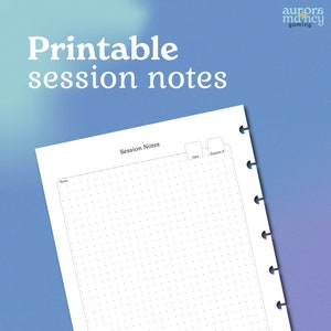 May include: Printable session notes template with a dotted grid for writing. The template has spaces for the date and session number.