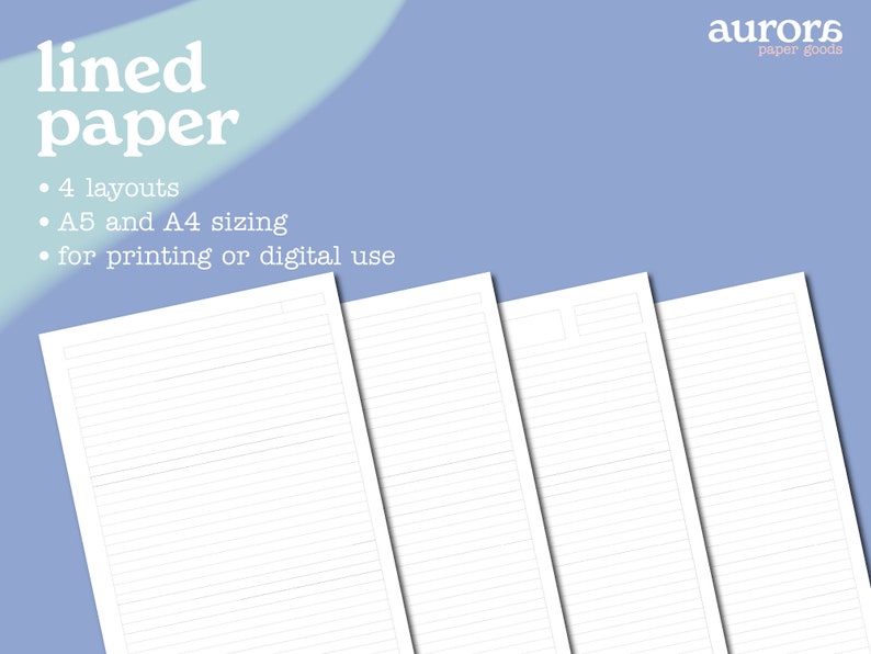 Printable Lined Paper Digital Paper Template A4 & A5 Etsy