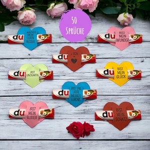 Fascette a forma di cuore Duplo con 50 frasi da scaricare - Pasqua, San Valentino, regalo personale, anniversario, compleanno, partner